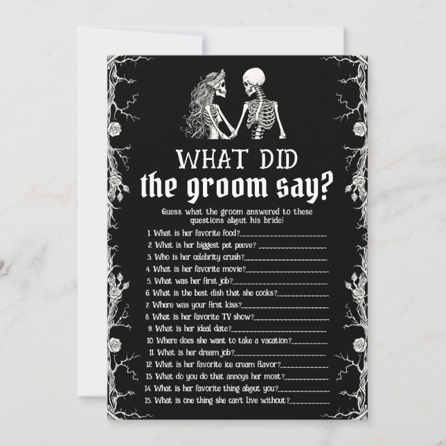 Halloween Skeleton What Did The Groom Say Game Invitation (Front)