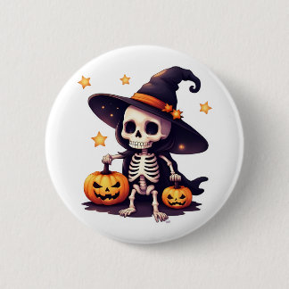 Halloween Skeleton witch botton Pin