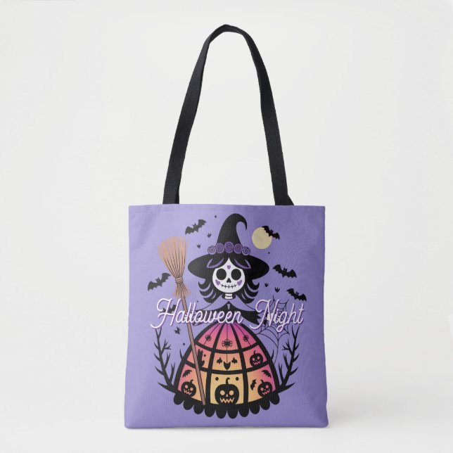 Halloween Skeleton Witch Tote Bag (Front)