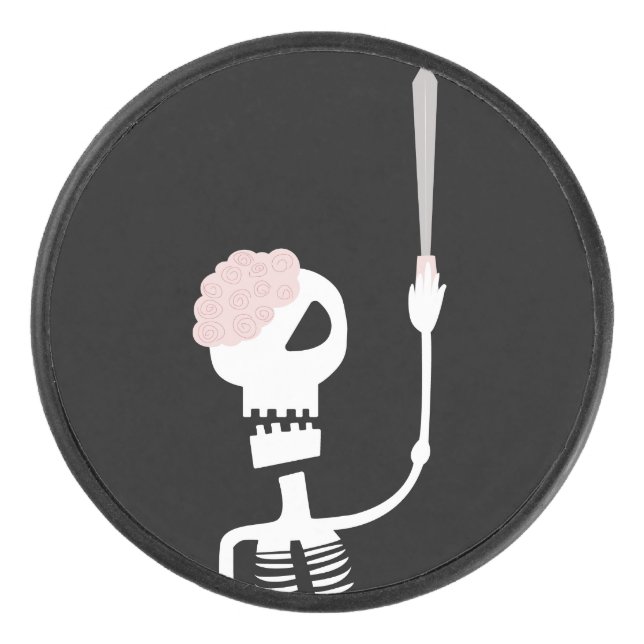 Halloween skeleton with a sword  hockey puck (Front)