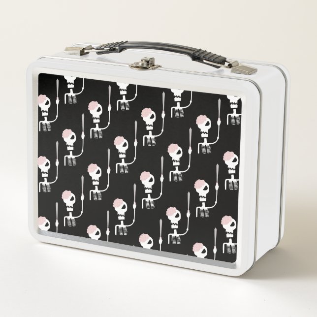 Halloween skeleton with a sword  metal lunch box (Front)