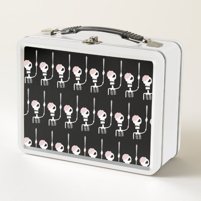 Halloween skeleton with a sword  metal lunch box (Front)