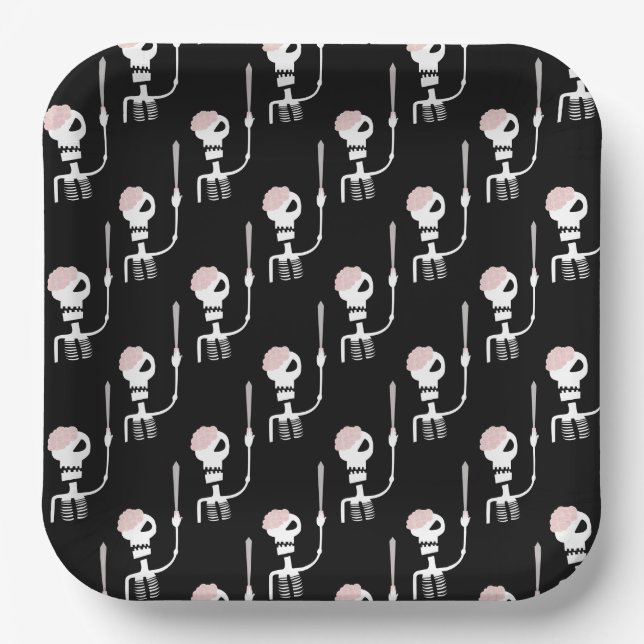 Halloween skeleton with a sword  paper plate (Front)