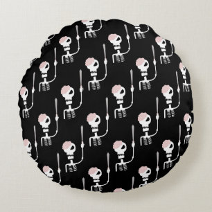 Halloween skeleton with a sword  round cushion