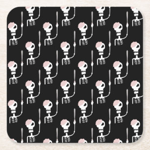 Halloween skeleton with a sword square paper coaster