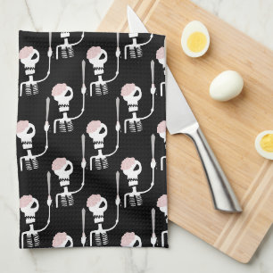 Halloween skeleton with a sword  tea towel