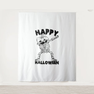 Halloween Skeleton with Pumpkin - Happy Halloween Tapestry