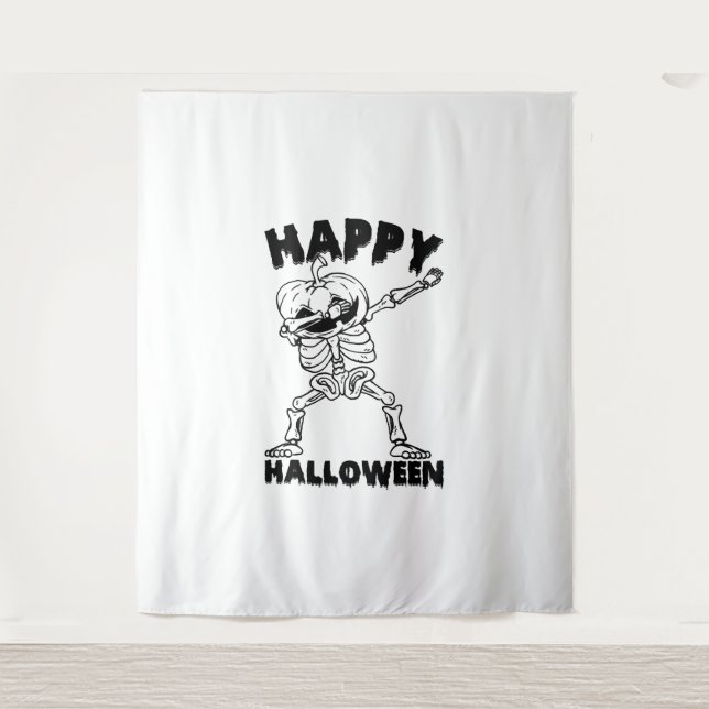 Halloween Skeleton with Pumpkin - Happy Halloween Tapestry (Front)