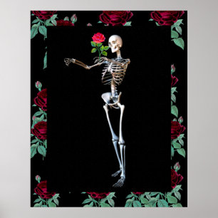 Halloween Skeleton With Rose Poster