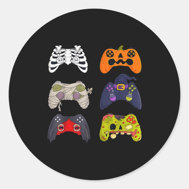 Halloween Skeleton Zombie Gaming Controllers  Classic Round Sticker (Front)
