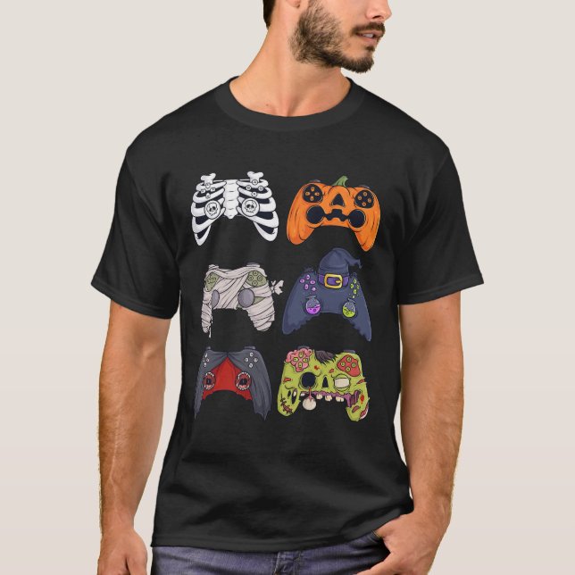 Halloween Skeleton Zombie Gaming Controllers Mummy T-Shirt (Front)