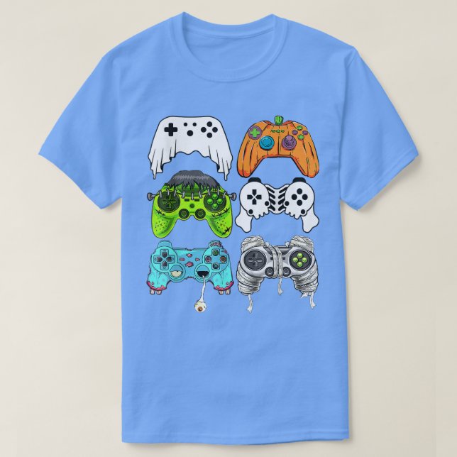 Halloween Skeleton Zombie Gaming Controllers Mummy T-Shirt (Design Front)