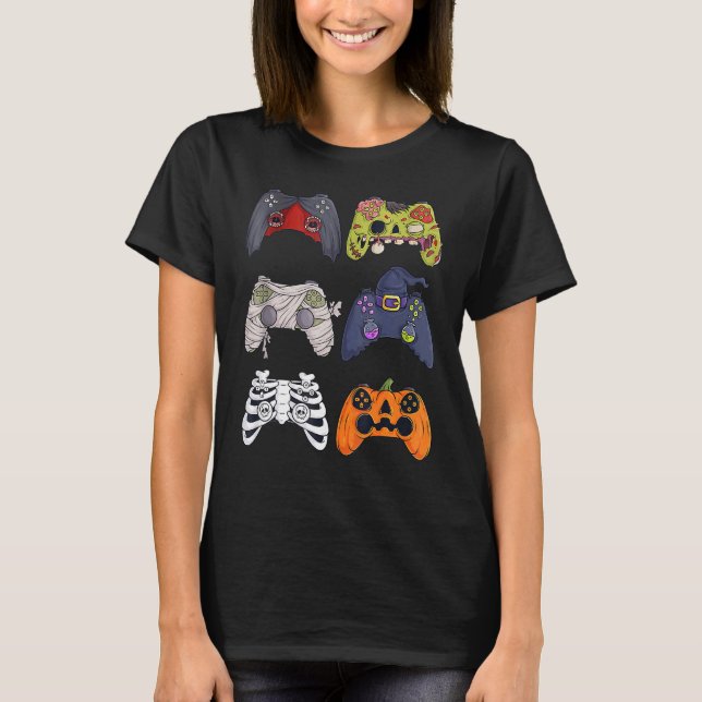 Halloween Skeleton Zombie Gaming Controllers Mummy T-Shirt (Front)