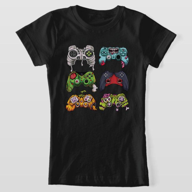 Halloween Skeleton Zombie Gaming Controllers Mummy T-Shirt (Laydown)