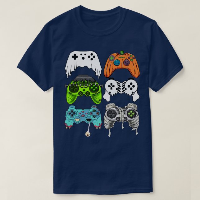 Halloween Skeleton Zombie Gaming Controllers Mummy T-Shirt (Design Front)