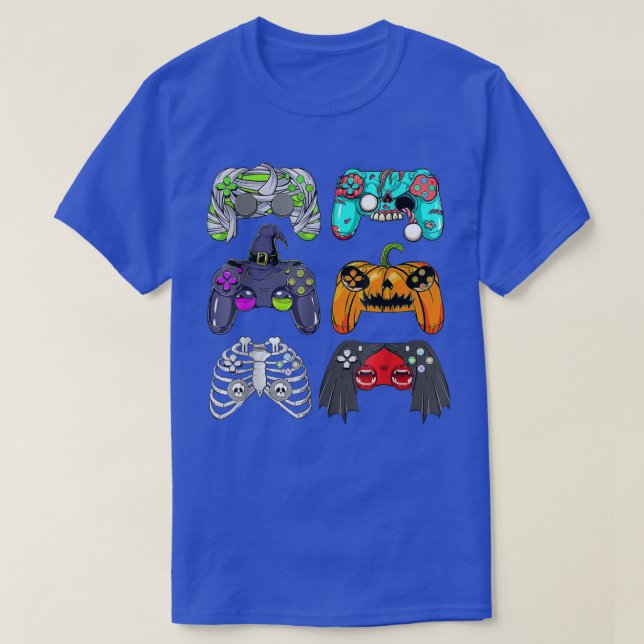 Halloween Skeleton Zombie Gaming Controllers Mummy T-Shirt (Design Front)