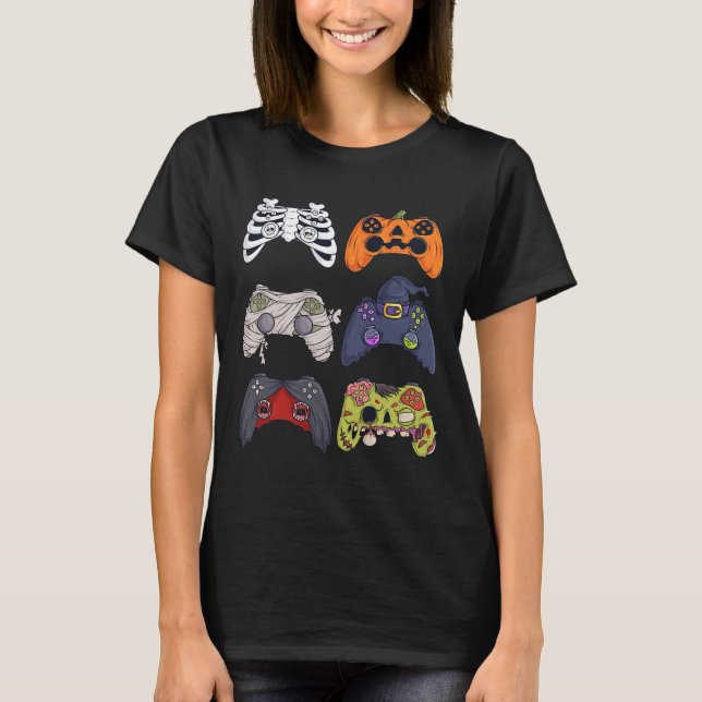 Halloween Skeleton Zombie Gaming Controllers Mummy T-Shirt (Front)