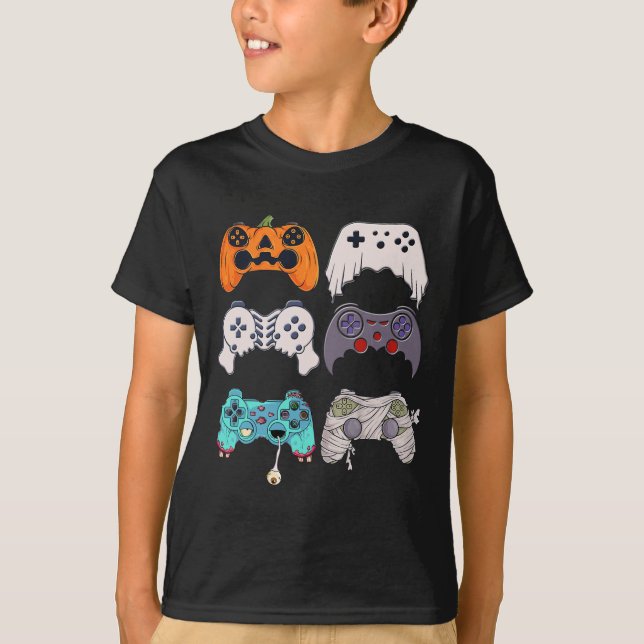 Halloween Skeleton Zombie Gaming Controllers Mummy T-Shirt (Front)