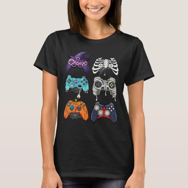 Halloween Skeleton Zombie Gaming Controllers Mummy T-Shirt (Front)