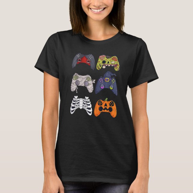 Halloween Skeleton Zombie Gaming Controllers Mummy T-Shirt (Front)