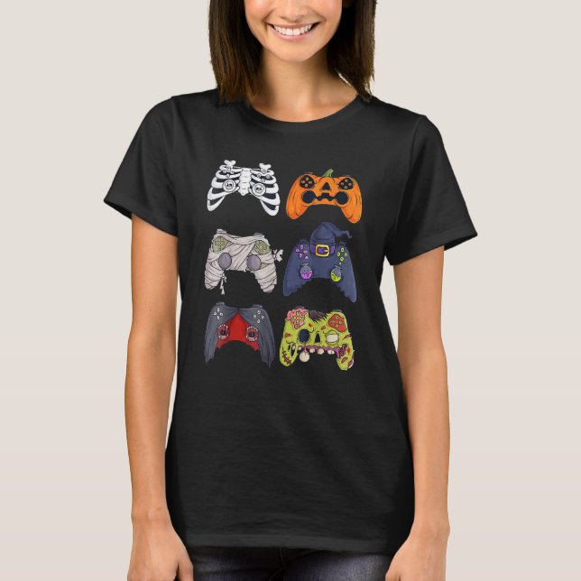 Halloween Skeleton Zombie Gaming Controllers Mummy T-Shirt (Front)