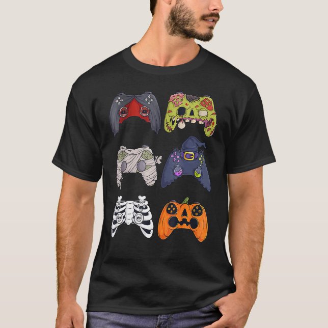 Halloween Skeleton Zombie Gaming Controllers Mummy T-Shirt (Front)