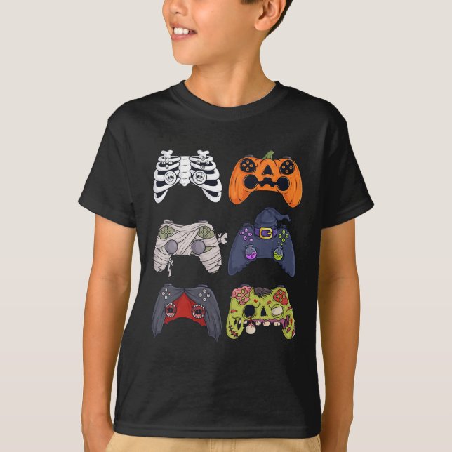 Halloween Skeleton Zombie Gaming Controllers Mummy T-Shirt (Front)