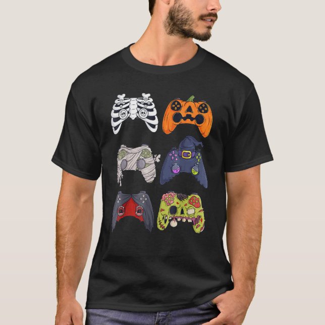 Halloween Skeleton Zombie Gaming Controllers Mummy T-Shirt (Front)