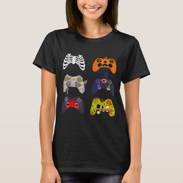 Halloween Skeleton Zombie Gaming Controllers  T-Shirt (Front)