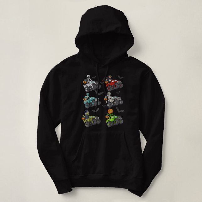 Halloween Skeleton Zombie Riding Monster Truck Vam Hoodie (Design Front)