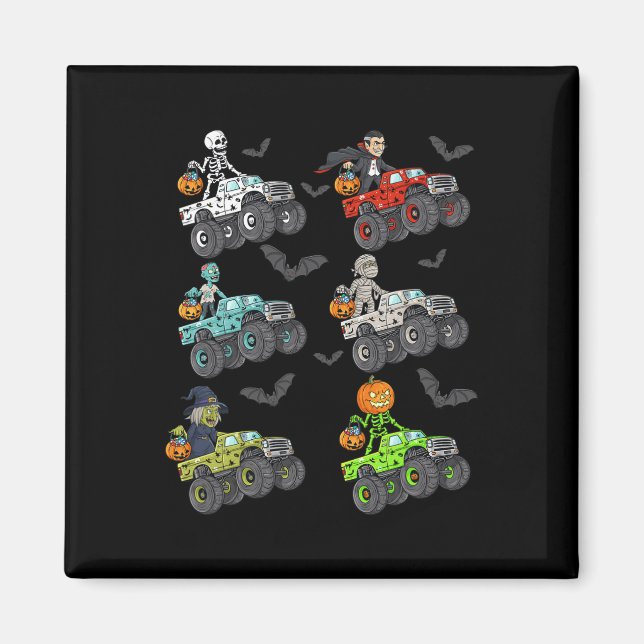Halloween Skeleton Zombie Riding Monster Truck Vam Magnet (Front)