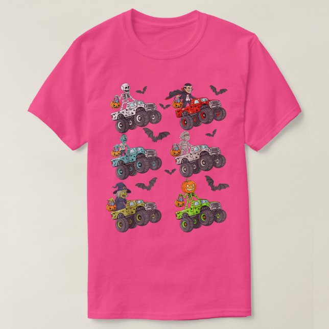 Halloween Skeleton Zombie Riding Monster Truck Vam T-Shirt (Design Front)