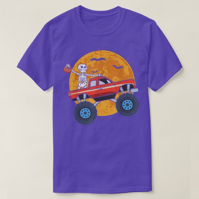 Halloween Skeleton Zombie Riding Monster Truck Vam T-Shirt (Design Front)