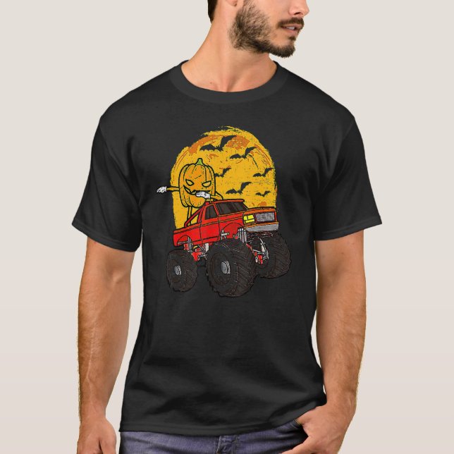 Halloween Skeleton Zombie Riding Monster Truck Vam T-Shirt (Front)
