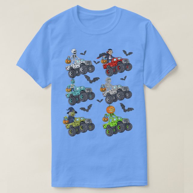 Halloween Skeleton Zombie Riding Monster Truck Vam T-Shirt (Design Front)