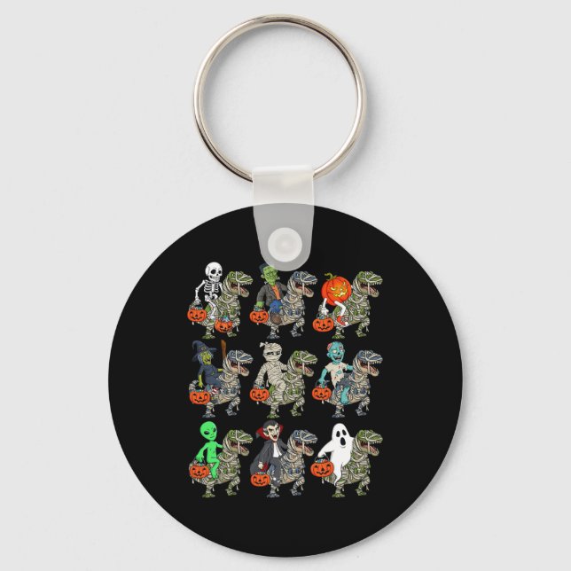 Halloween Skeleton Zombie Riding Mummy T Rex Vampi Key Ring (Front)