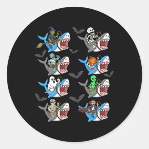 Halloween Skeleton Zombie Riding Shark Mummy Vampi Classic Round Sticker