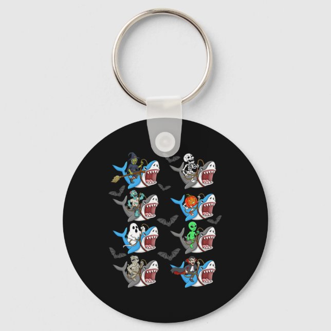 Halloween Skeleton Zombie Riding Shark Mummy Vampi Key Ring (Front)