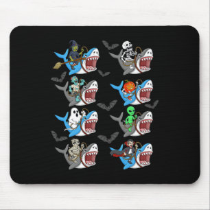 Halloween Skeleton Zombie Riding Shark Mummy Vampi Mouse Pad