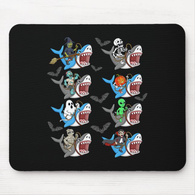 Halloween Skeleton Zombie Riding Shark Mummy Vampi Mouse Pad (Front)