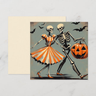 Halloween Skeletons and Jack O'Lantern Vintage Card