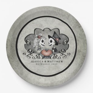 Halloween Skeletons Black & Grey Matching Wedding Paper Plate