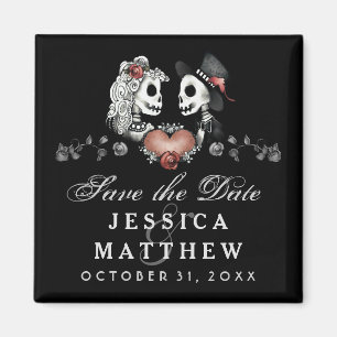 Halloween Skeletons Black Heart Save the Date Magnet