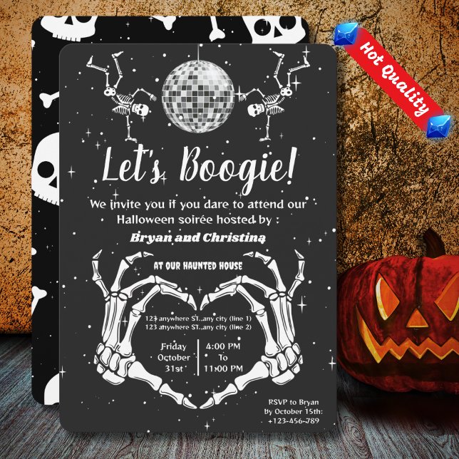 Halloween Skeletons Disco Ball Let's Boogie Party Invitation (Creator Uploaded)