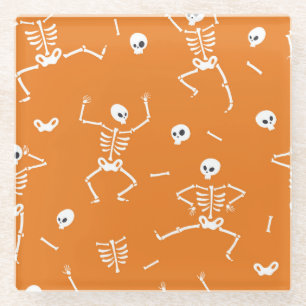 Halloween Skeletons Fun Seamless Pattern Glass Coaster