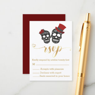 halloween skeletons gold script rsvp wedding enclosure card