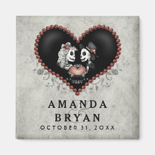 Halloween Skeletons Grey Black Heart Save the Date Magnet