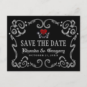 Halloween Skeletons & Heart Matching Save the Date Announcement Postcard