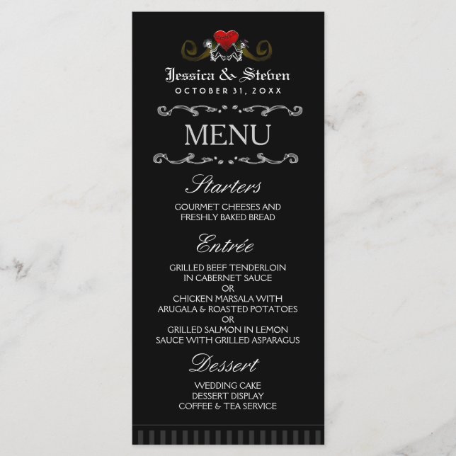 Halloween Skeletons & Heart Matching Wedding Menu (Front)