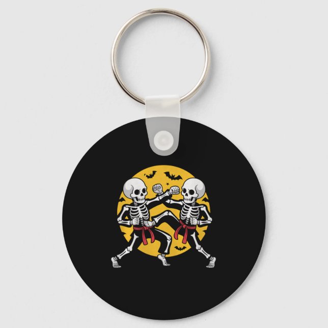 Halloween Skeletons Karate Martial Arts Premium Key Ring (Front)